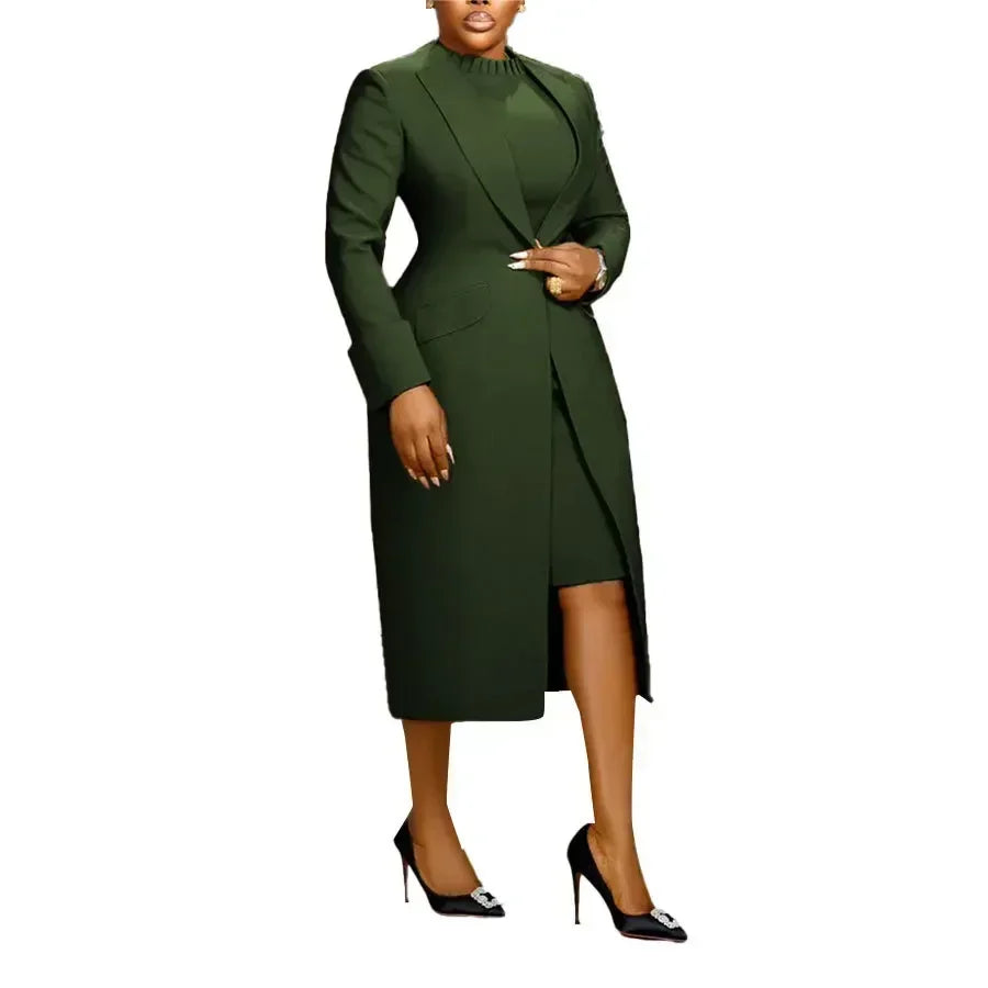 BWQ Women's Set Full Sleeve Long Blazer Coat+ Long Dress Suit  Winter Streetwear Two 2 Piece Set Africa OL Work Outfits