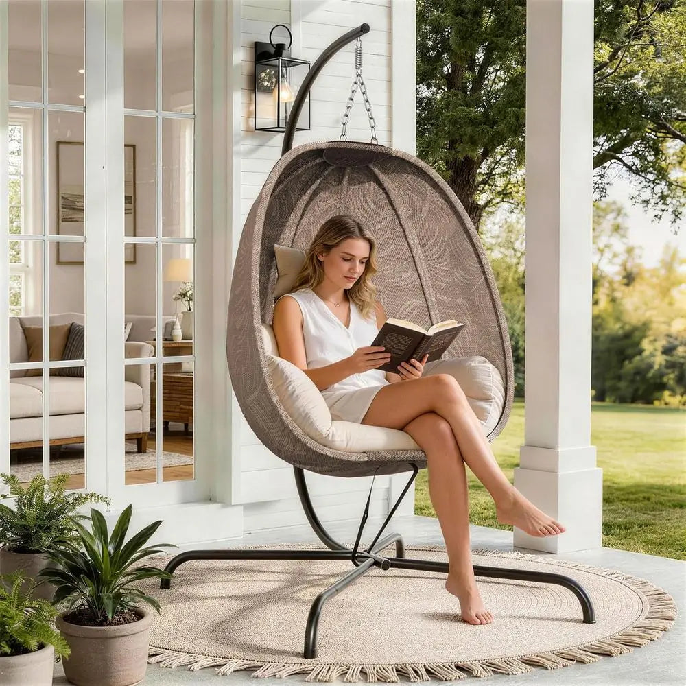 oldable Egg Chair with Stand, 485LBS acity Textilene Hammock Swing Chair or Outdoor & Indoor, Patio Hanging Chair with Strong e