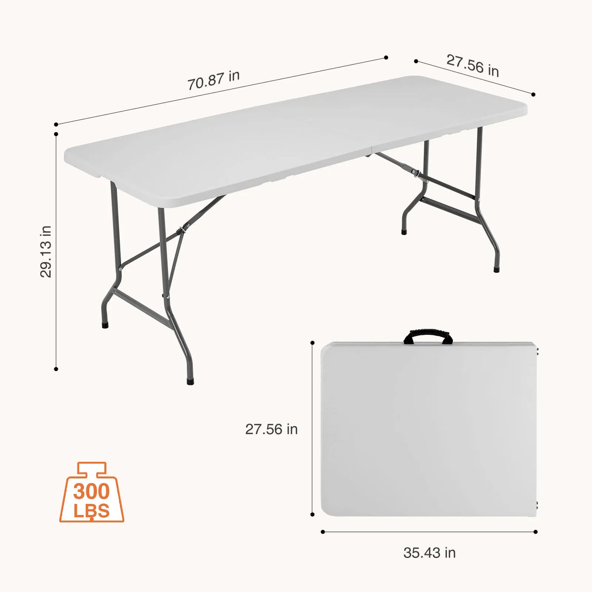 JHK 4/6/8 FT Portable Folding Outdoor Indoor Table Heavy Duty Foldable Table with Carrying Handle Safety Lock For Camping Picnic Dining