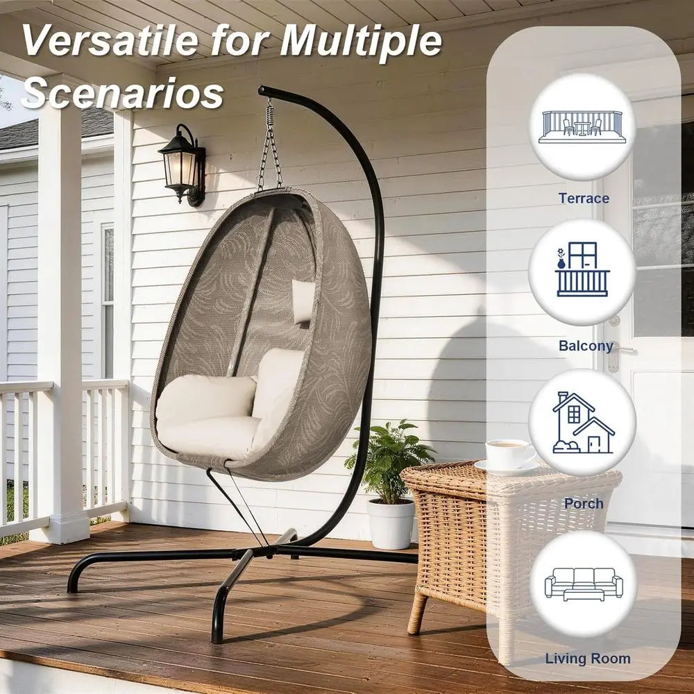 oldable Egg Chair with Stand, 485LBS acity Textilene Hammock Swing Chair or Outdoor & Indoor, Patio Hanging Chair with Strong e