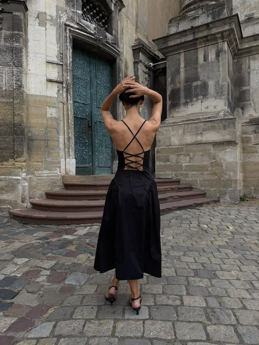 Solid Pleated Sling Dress Women Elegant Sleeveless Backless Off Shoulder Patchwork Midi Dresses 2026 Lady Vacation Street Robe