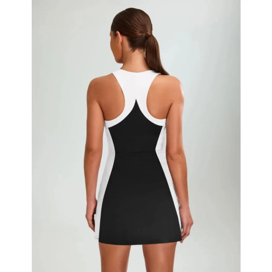 【New style】European and American - sleeveless color contrasting slimming sports dress open-back fashion hot girl style