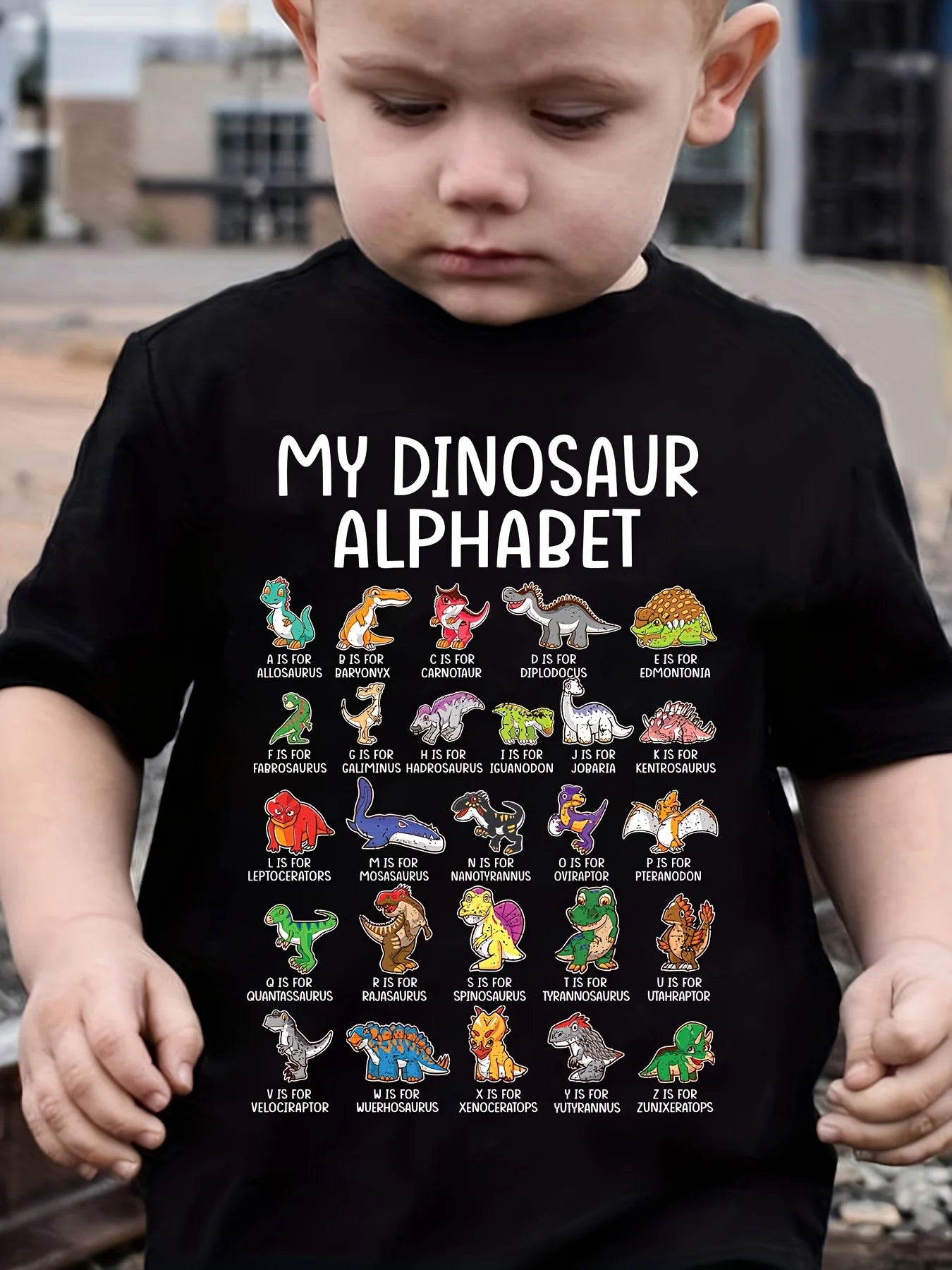 Cartoon Dinosaur Alphabet Print T-Shirt, Tees for Boys, Casual Short Sleeve T-Shirt for Summer Spring Fall, Tops As Gifts