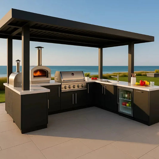 Custom Luxury Villa Patio Barbecue Station Aluminum Frame Weather Resistant Outdoor Cooking Kitchen Cabinet High Grade