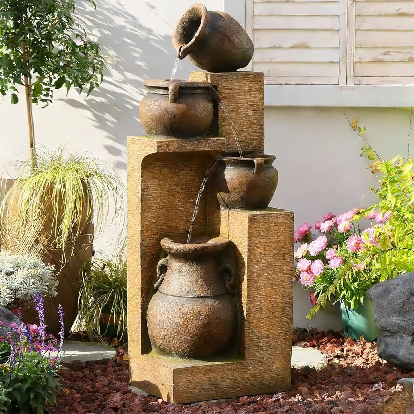 51.4" H Outdoor Garden Water Fountain for Garden, Patio, Backyard, Deck, Porch and Home Art Decor, 5 Tiers Modern, Custom