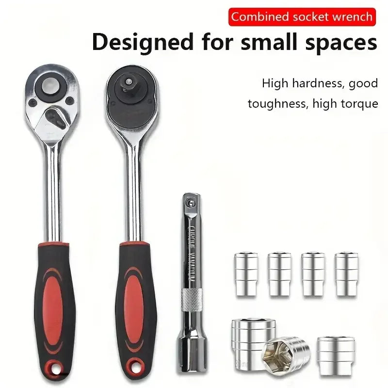 46-piece set 1/4 ratchet wrench with hexagonal sleeve wrench set Automobile repair tool complete set Quick tool Quick repair
