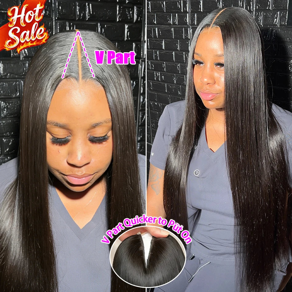 250% Density Straight V part wig Human Hair Beginnger Friendly 40 Inch Glueless V Part Human Hair Wigs No Leave Out Easy Install