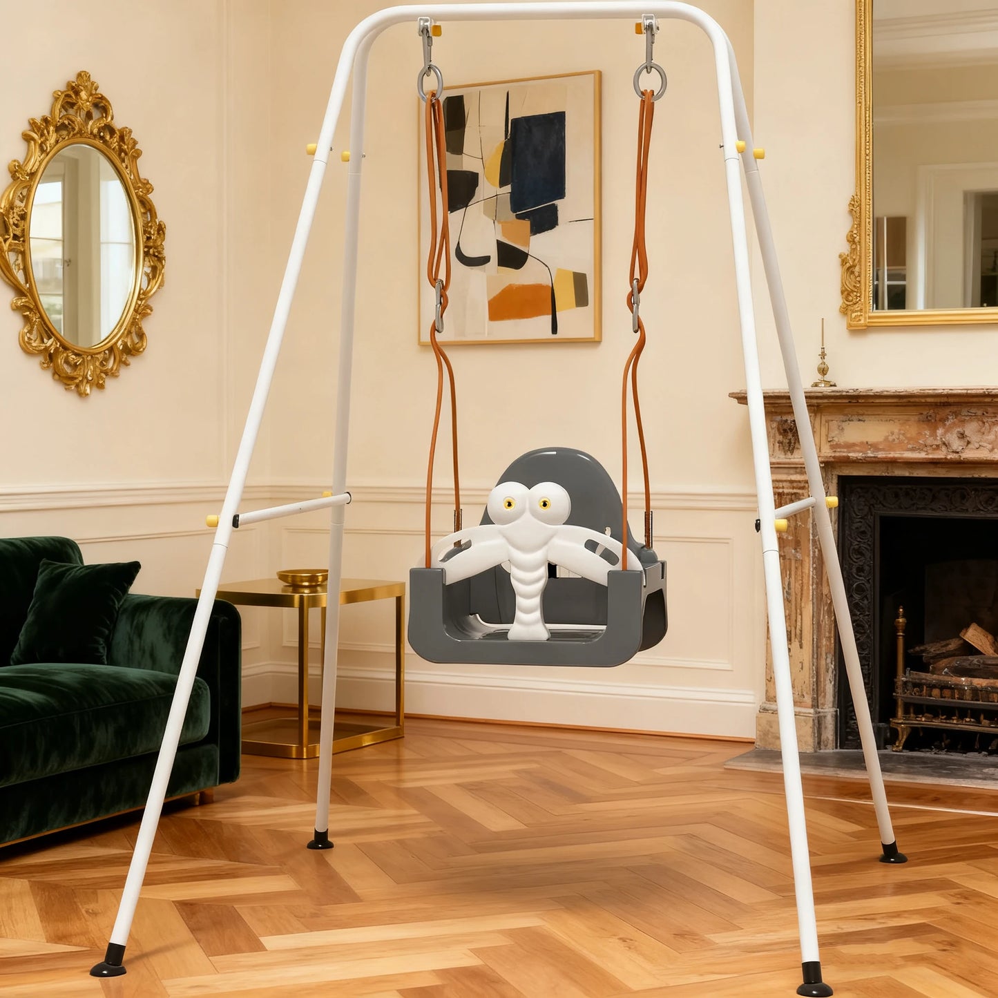 3-in-1 Kids Swing Set,Safety Belt,Indoor/Outdoor,Easy Assembly,Sturdy Metal Stand for Playground/Backyard/Nursery