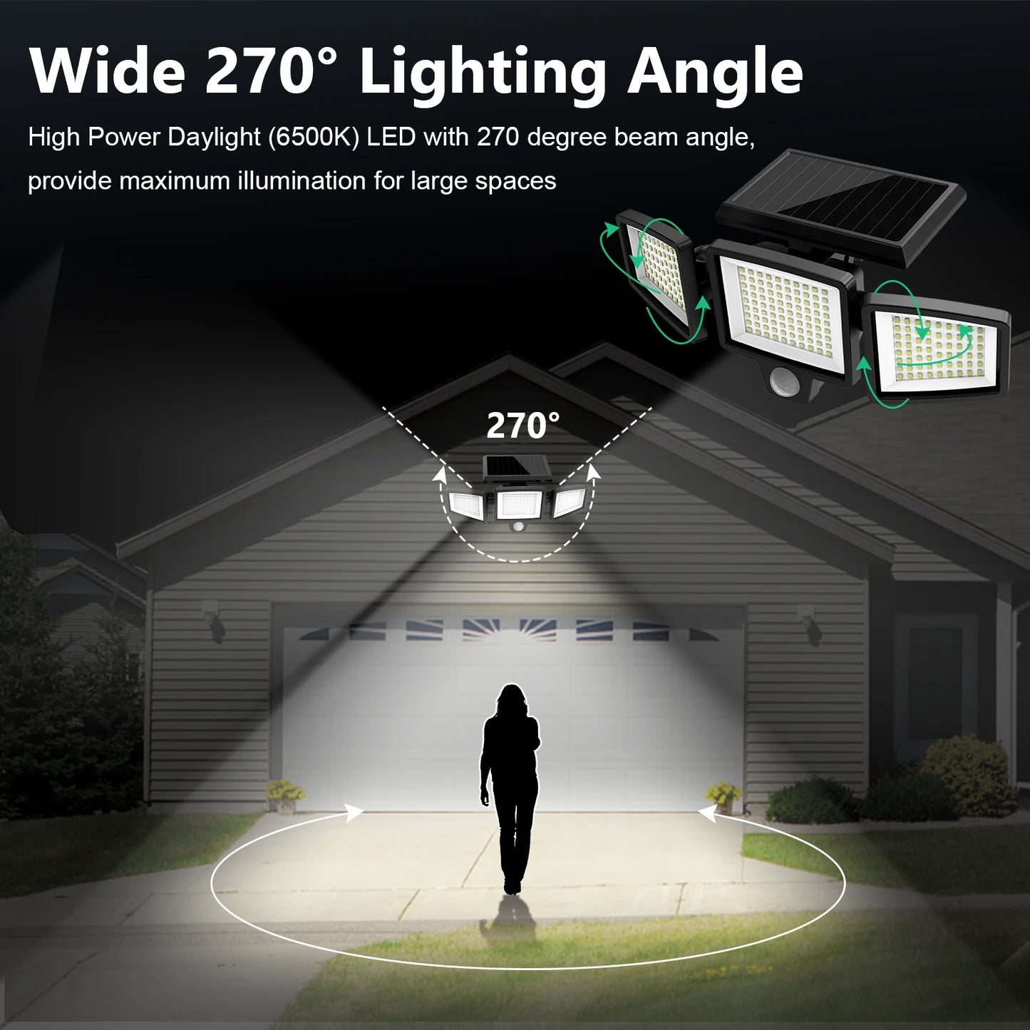 3 Pack Outdoor Solar Lights, 2800LM，1400mAh battery capacity,Motion Sensor Security Lights for Porch, Garage, Yard Entrance, Patio