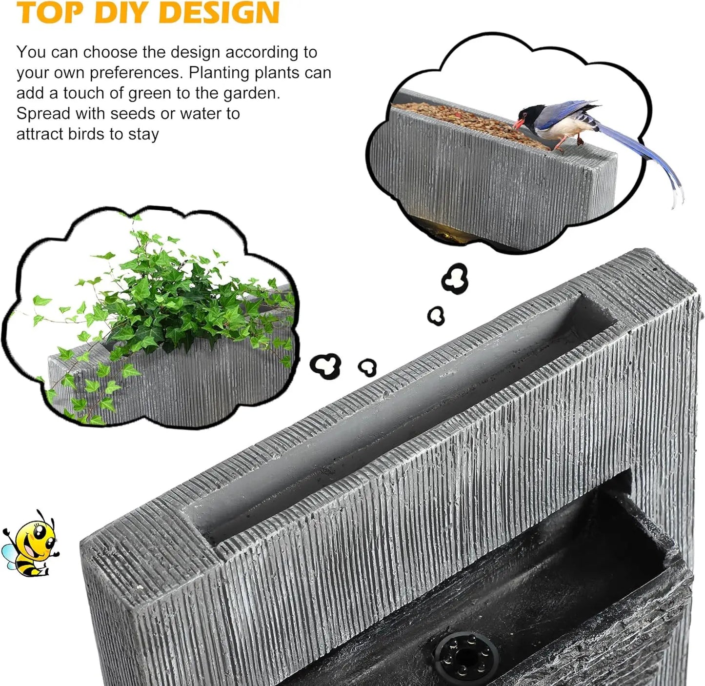 49.6''H Cascading Rock Water Fountain Outdoor Garden Waterfall with Lights, Fountain Indoor Decor for Garden, Patio, Backyard, D