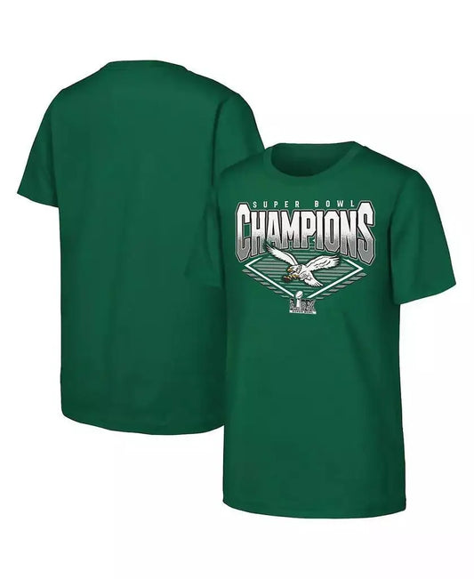 Outerstuff | Big Boys and Girls Kelly Green Philadelphia Eagles Super Bowl LIX Champions Retro Diamond T-Shirt