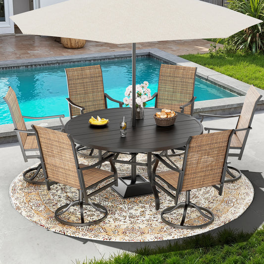 Farini 7-Piece Outdoor Dining Set for 6, 47" Round Table with 6 Swivel Chairs, All-Weather for Poolside, Backyard, Patio, Porch