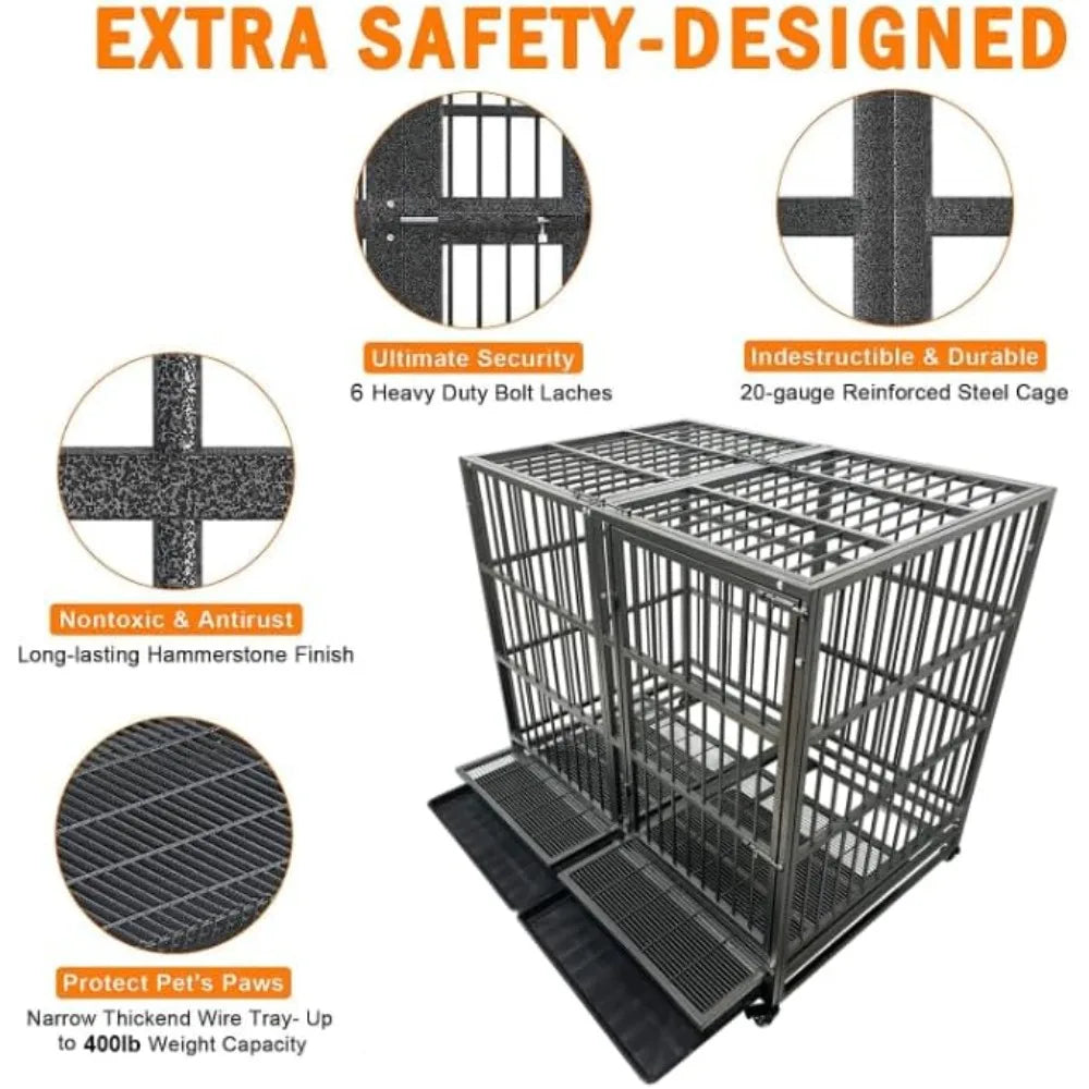 Heavy Duty Indestructible and Escape-Proof Dog Crate Cage Kennel for Large Dogs, High Anxiety Dog Crate