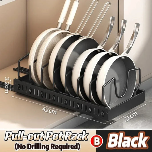 Kitchen Pull Out Pot Rack Adjustable Cupboard Trays with Slide Rails for Dishes Storage Organizer Drawer Partition Shelf