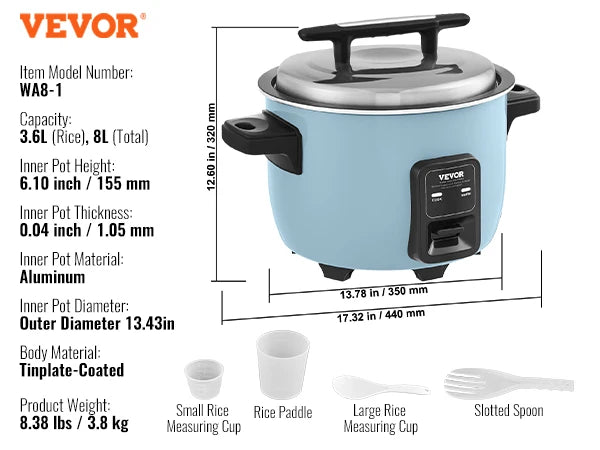 SucceBuy 8L 10L 13L Commercial Rice Cooker with Aluminium Nonstick Inner Pot 24-Hour Keep Warm for Restaurant Buffet