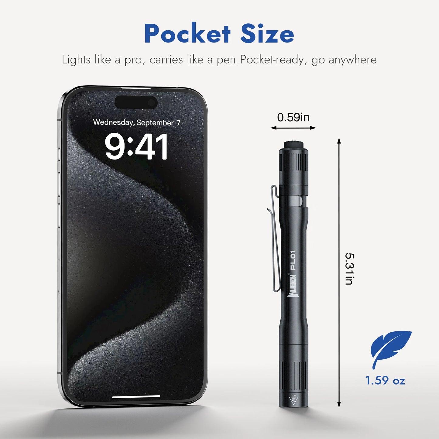 WUBEN PL01 Pen Light, 650 Lumens Pocket EDC Flashlight Rechargeable, IP68 waterproof, Compatible 2 AAA Battery for Home, Outdoor
