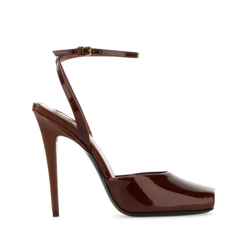 2025 New Square Toe Small Fish Mouth Straight Buckle with Slim High-heeled Fashion Patent Leather Sandals with Straps for Women