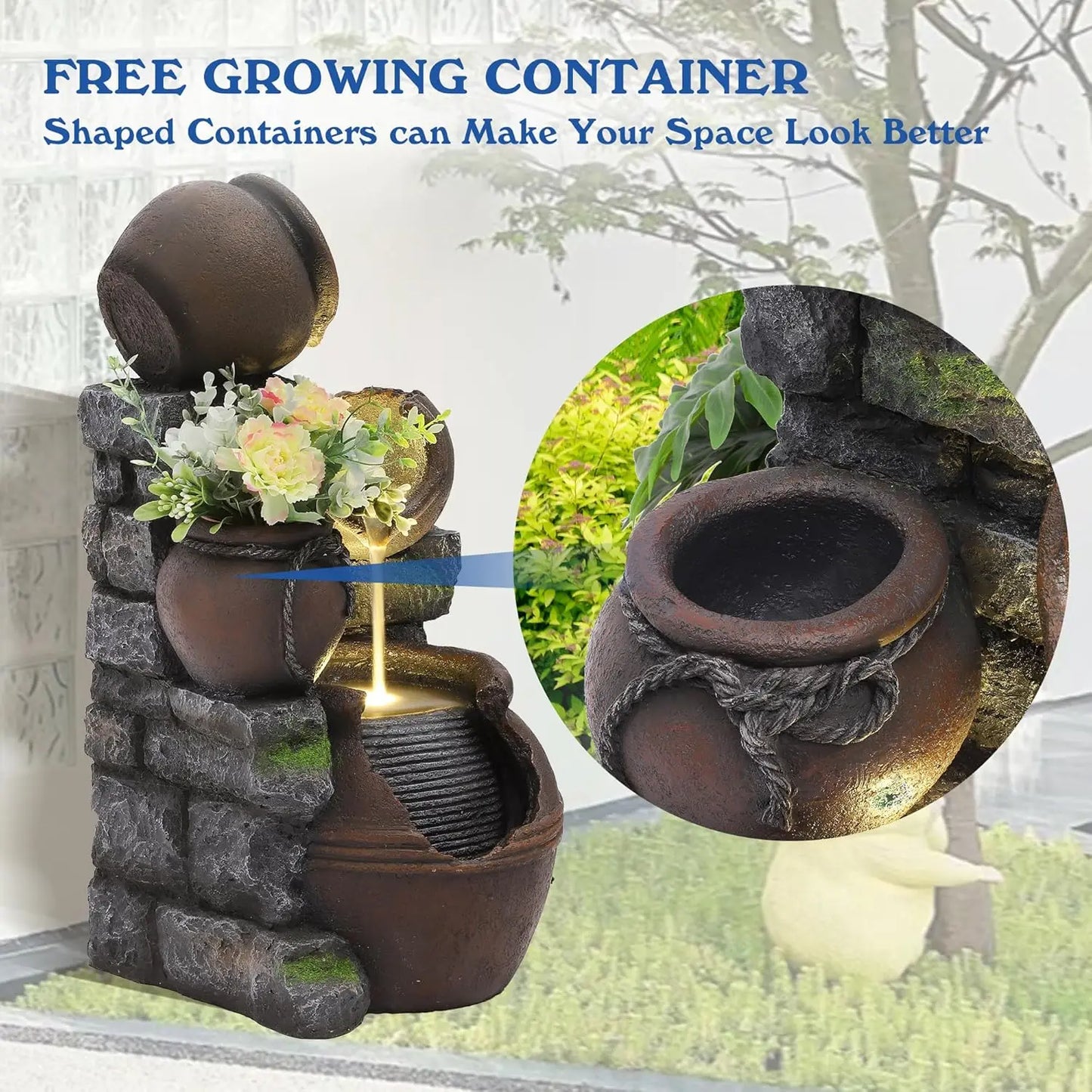 4-Tiers Garden Waterfall Fountain Outdoor - Water Fountains and Waterfalls, Outdoor/Indoor Floor Standing Resin Water Fountain w