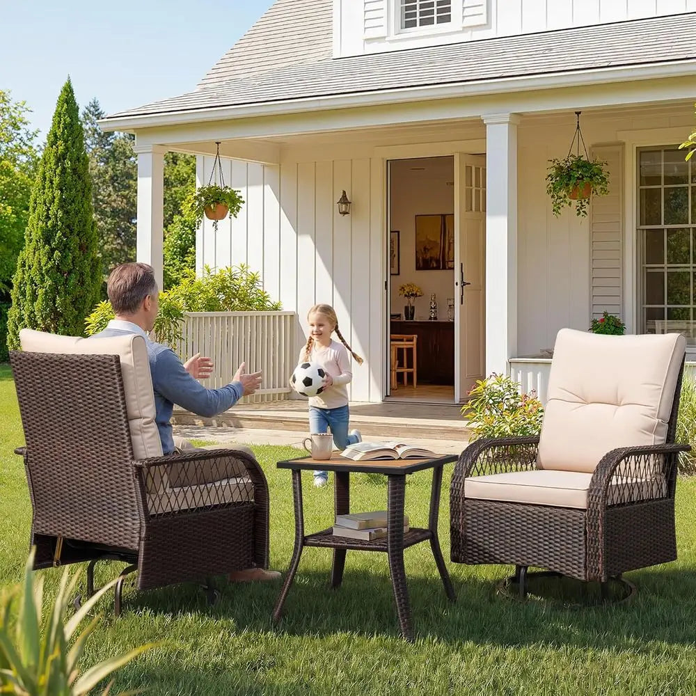 Patio urniture Set Outdoor 3 Pieces Wicker Swivel Rocking Chairs Set o 2 with Coee Table, Patio Contion Set or Porch, Balcony, D