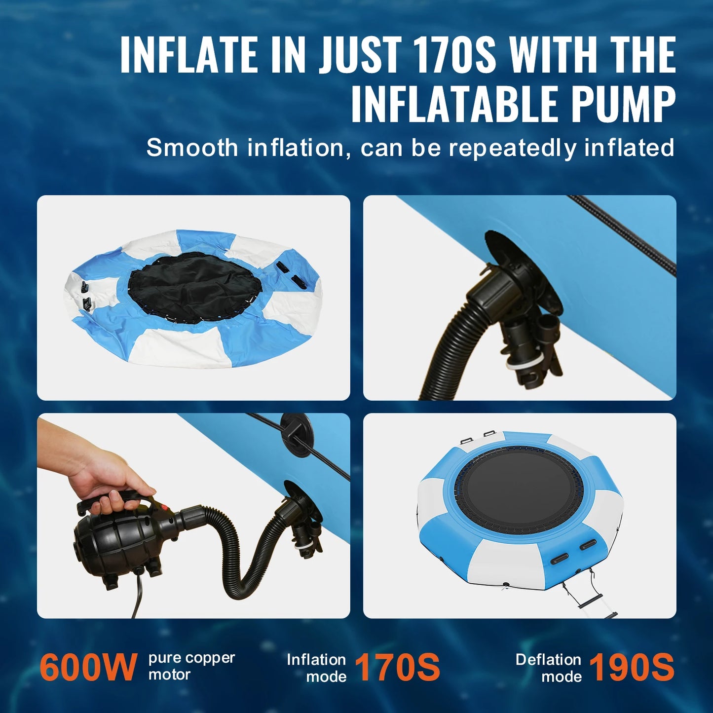 SucceBuy Inflatable Water Bouncer Recreational Water Trampoline Portable Bounce Swim Platform Kids Adults Floating Rebounder