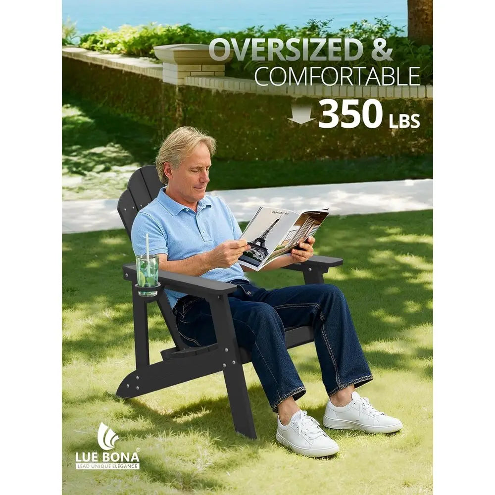 Adirondack Chairs Set o 4 - Weather Resistant Seating with Cup Holder or Patio, ire Pit, Deck & Resort Garden, BlackWedding