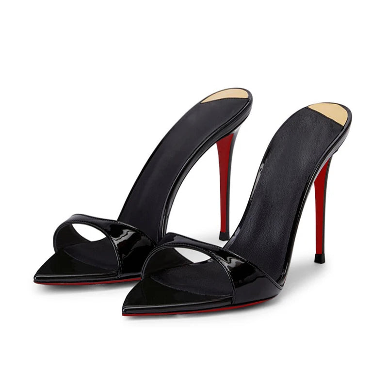 New Super Hot White Pointed High Heels with Thin Heels Half Slippers, Women's Summer Open toed Sandals