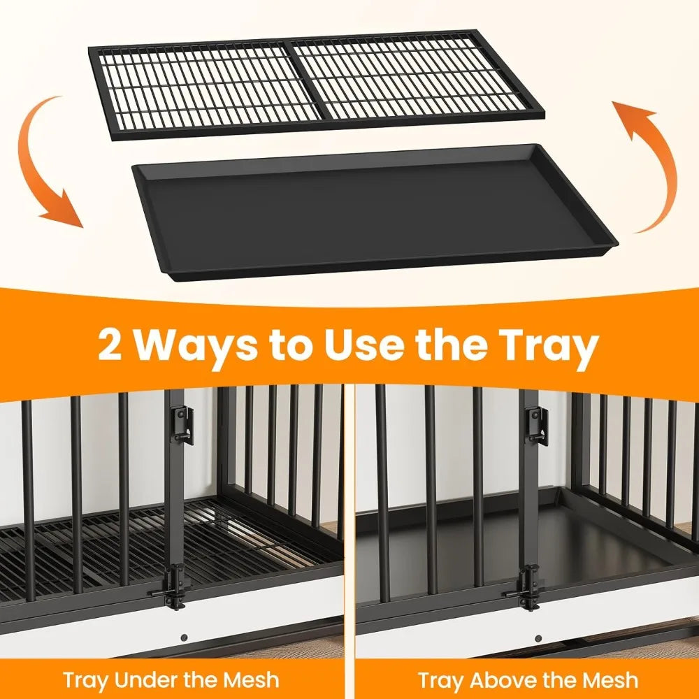 Dog Crate Furniture, Large Dog Crate Furniture, Wooden Cage Kennel Furniture Indoor, Modern Dog Crate with Multi-Purpose Removab