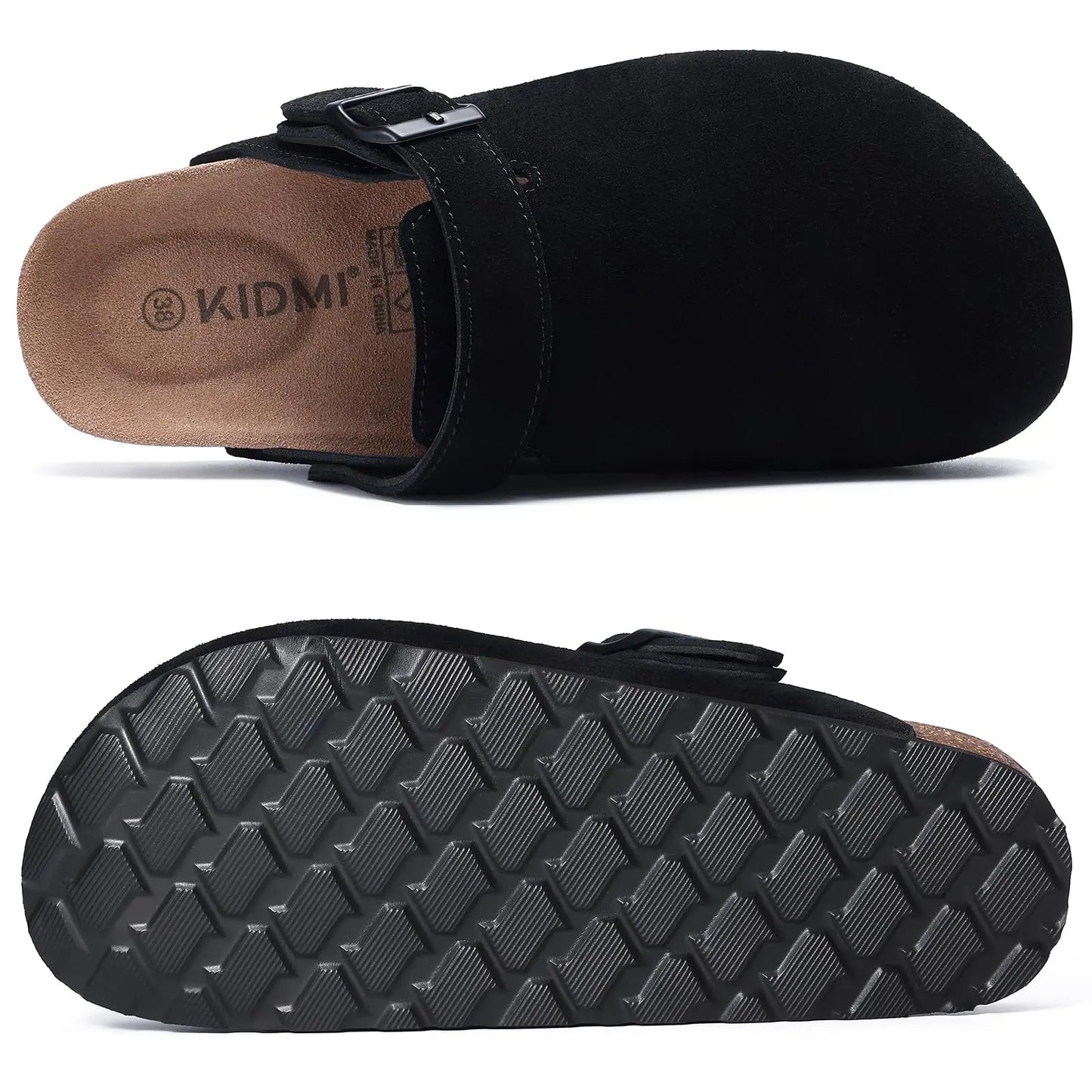 Bebealy Women's Genuine Clogs with Adjustable Strap Fashion Slip On Potato Shoes Cork Footbed Leather Mules With Arch Support
