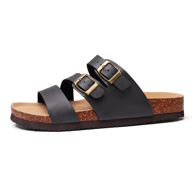 Kidmi Women's Summer Barefoot Sandals Cork Footbed Nonslip Slides Leather Clogs for Beach Essential Footwear