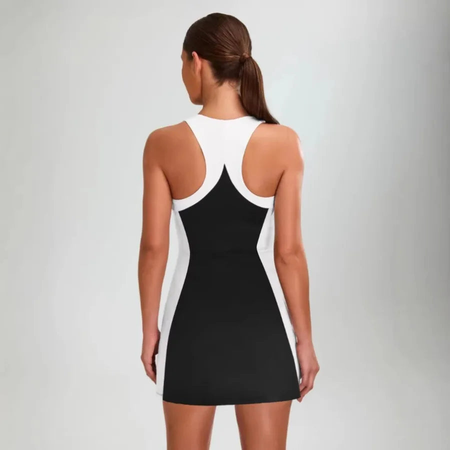 【New style】European and American - sleeveless color contrasting slimming sports dress open-back fashion hot girl style