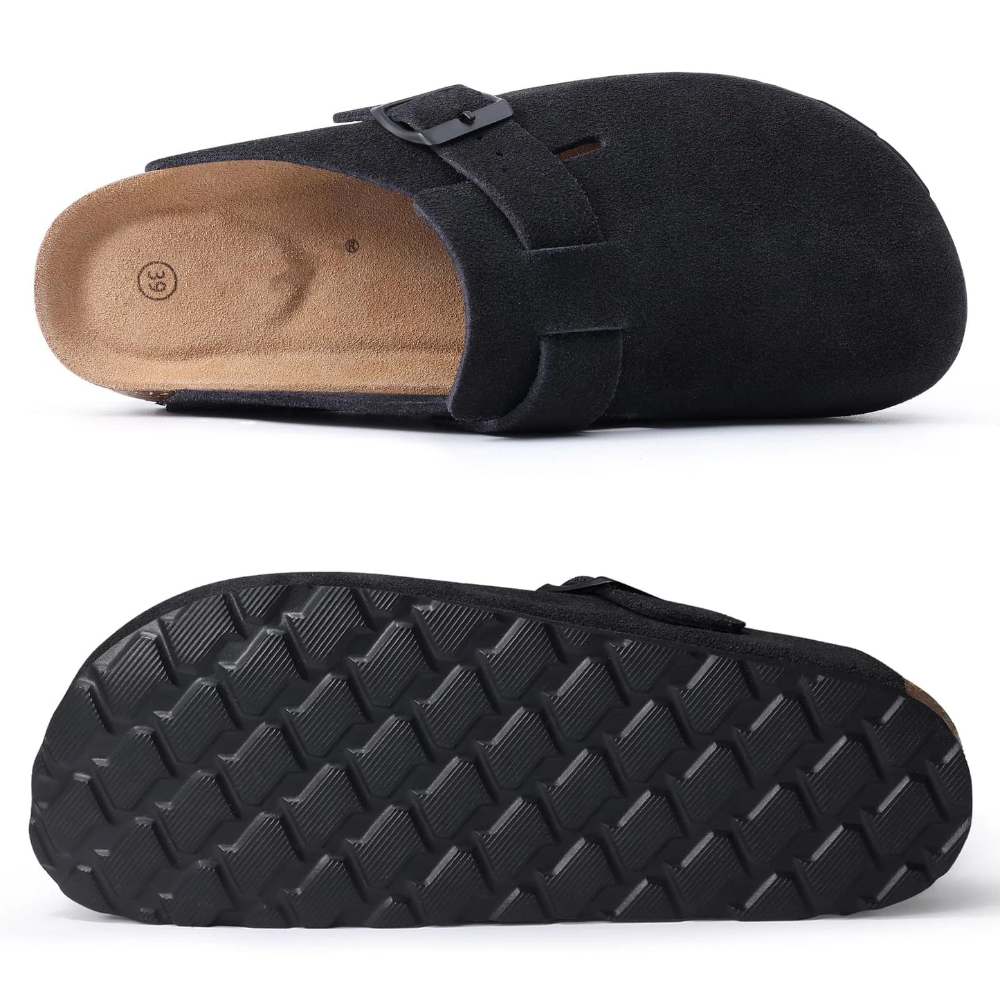 Bebealy Women's Genuine Clogs with Adjustable Strap Fashion Slip On Potato Shoes Cork Footbed Leather Mules With Arch Support