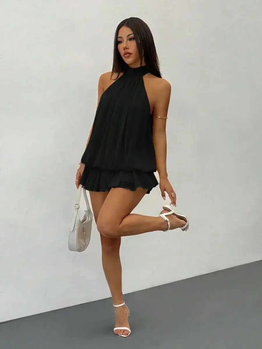 Elegant Sleeveless Halter Neck Mini Dress For Party Date Summer Autumn