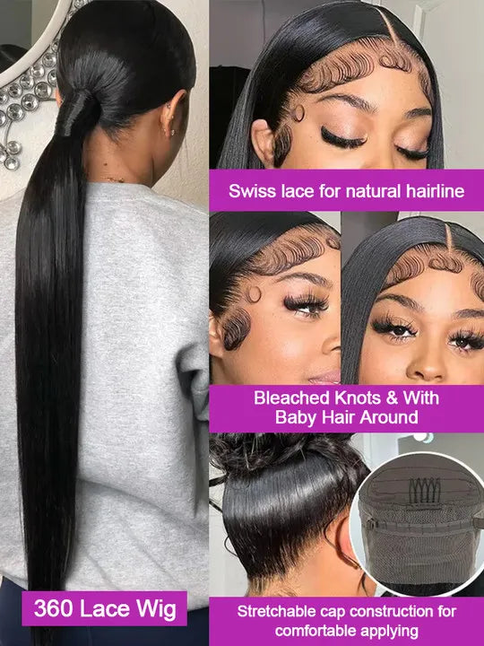 40 46 Inch Transparent 13x4 13x6 HD Bone Straight Lace Frontal Wigs 300% Density 360 Full Lace Front Human Hair Wigs For Women