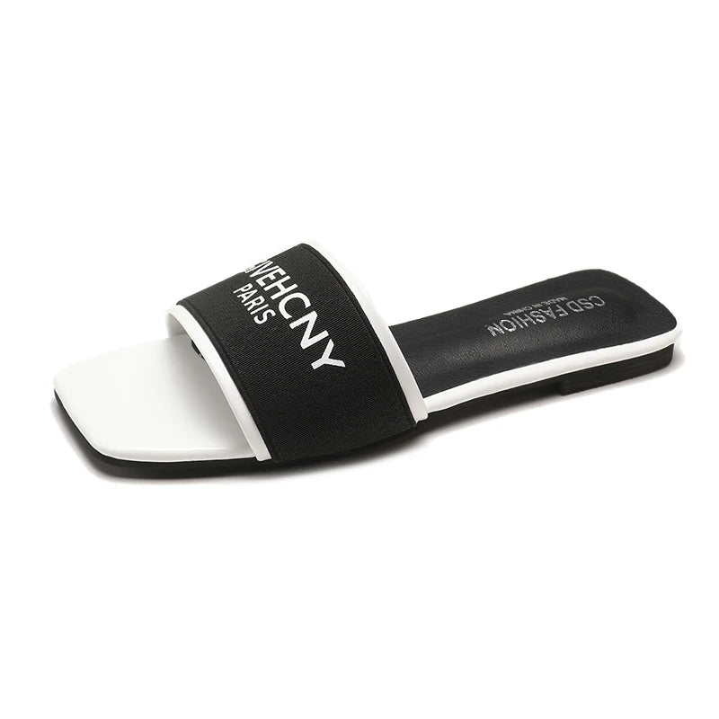 Luxury Design Women's Summer Letter Flat Heel Slippers 2024 Outdoor Trendy Ladies Sandals Female Beach Slippers