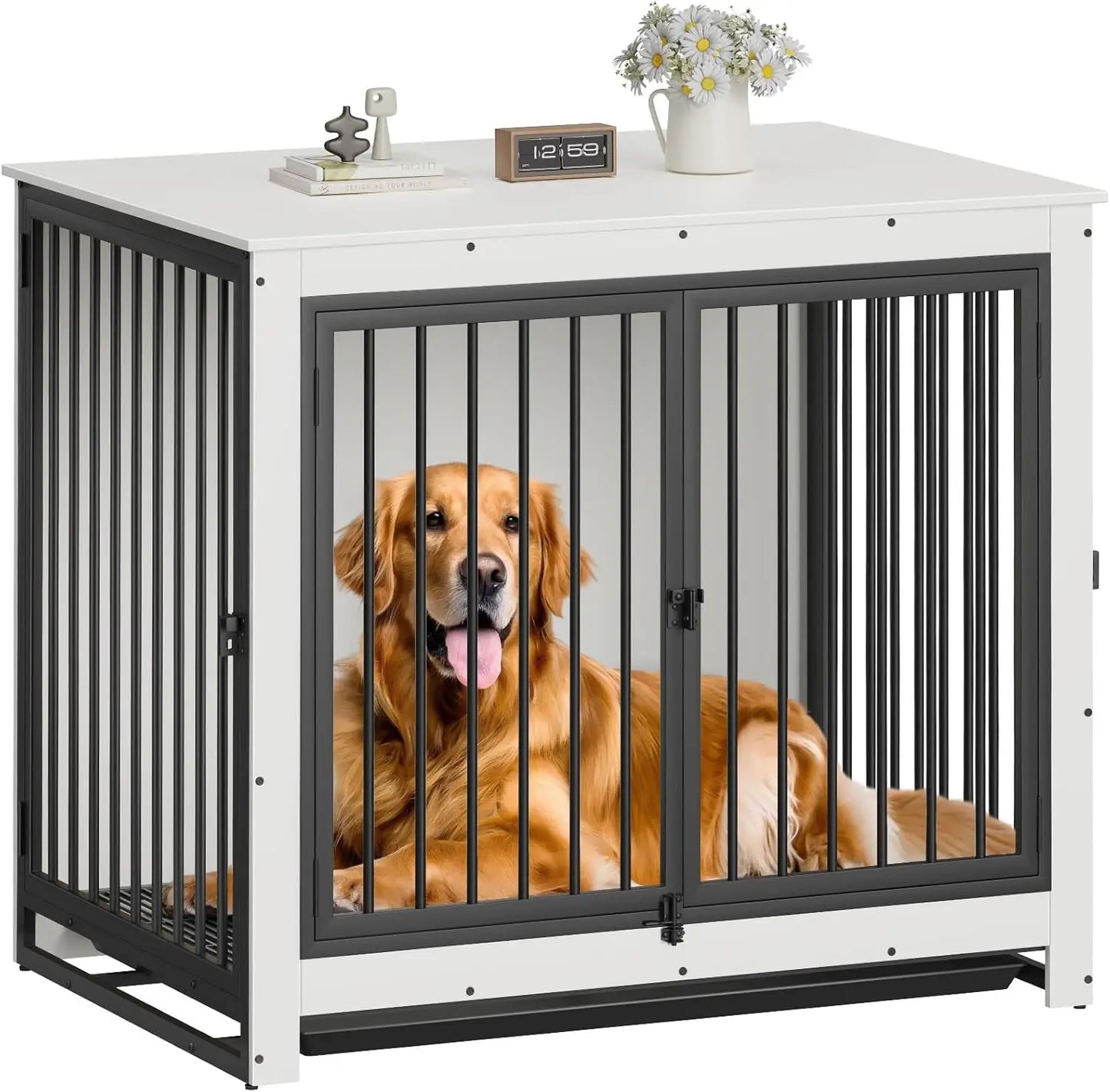 Dog Crate Furniture, Large Dog Crate Furniture, Wooden Cage Kennel Furniture Indoor, Modern Dog Crate with Multi-Purpose Removab
