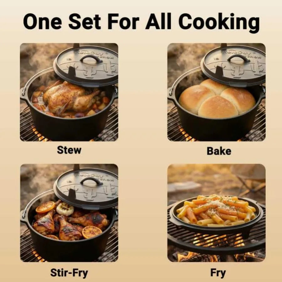6.3qt Cast Iron Camping Dutch Ovenwith 12inch Skillet Lid Outdoor Dutch Oven Includes Claw Foot kazan for Baking Braising Campf