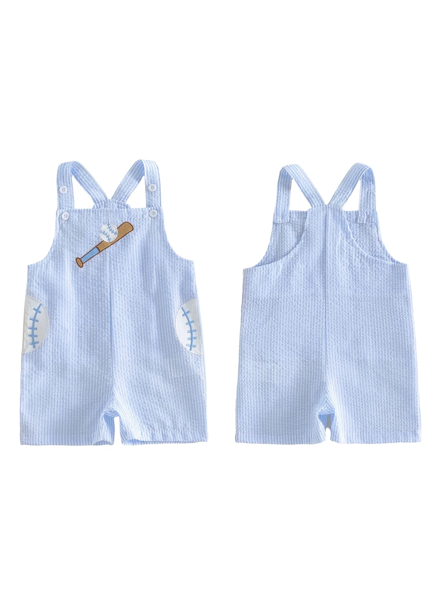 Cute Toddler Boys Summer Romper with Fun Soccer Embroidery Striped Design and Sleeveless Square Neck - Perfect for Playtime