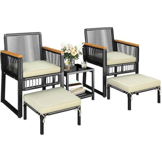 5-Piece Outdoor Conversation Set, Wicker Patio Furniture Set
