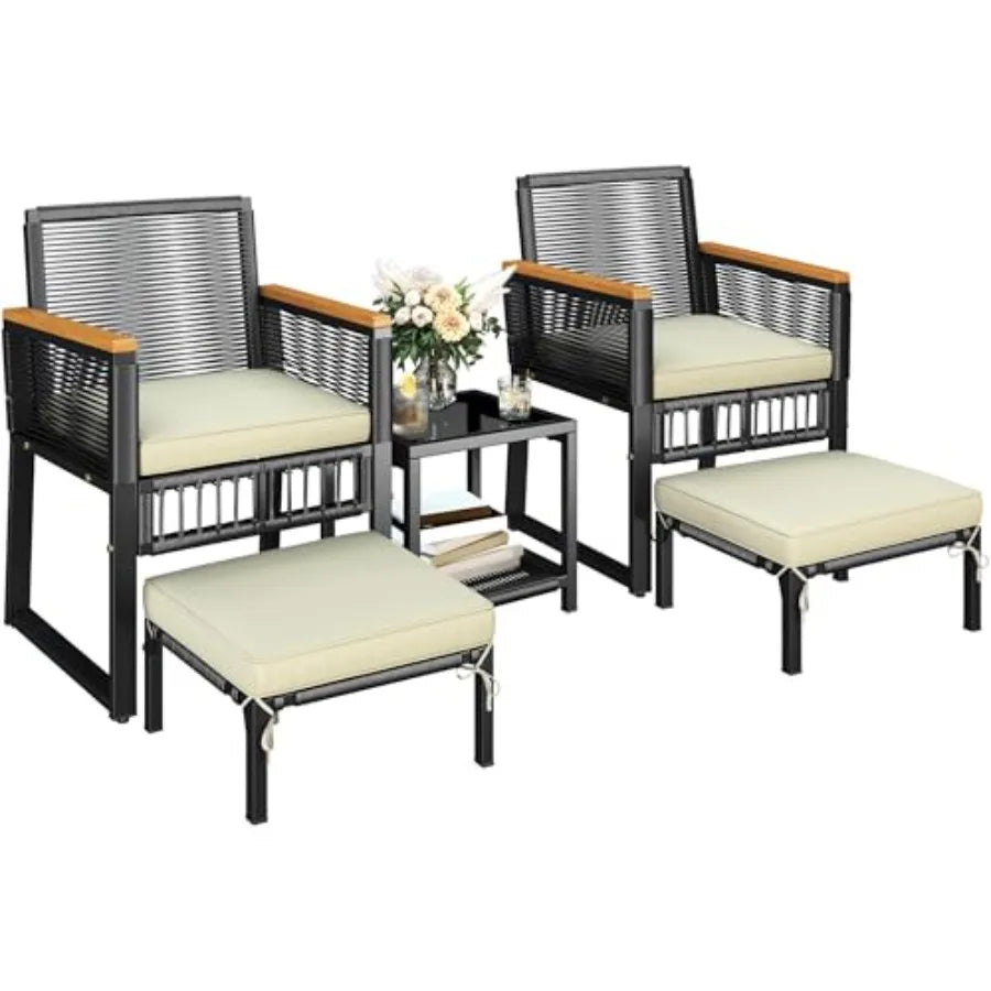 5-Piece Outdoor Conversation Set, Wicker Patio Furniture Set