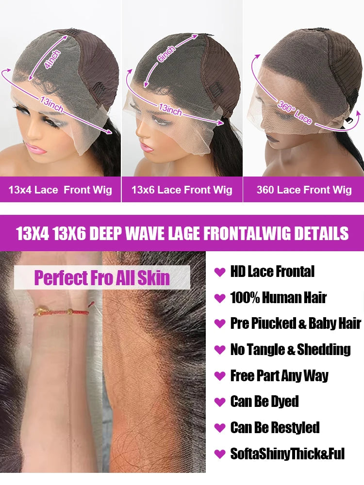 13x6 HD 30 40 Inch Loose Curly Lace Front 100% Human Hair Wigs Deep Water Wave 360 13x4 Lace Frontal Raw Brazilian Remy Hair Wig
