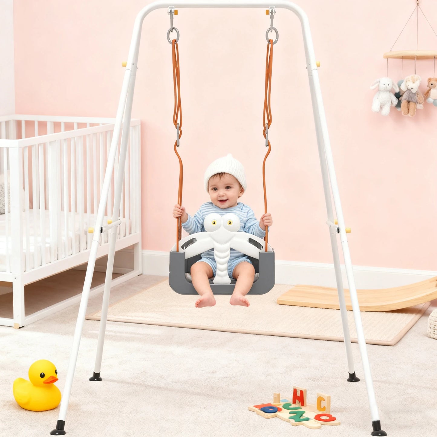 3-in-1 Kids Swing Set,Safety Belt,Indoor/Outdoor,Easy Assembly,Sturdy Metal Stand for Playground/Backyard/Nursery
