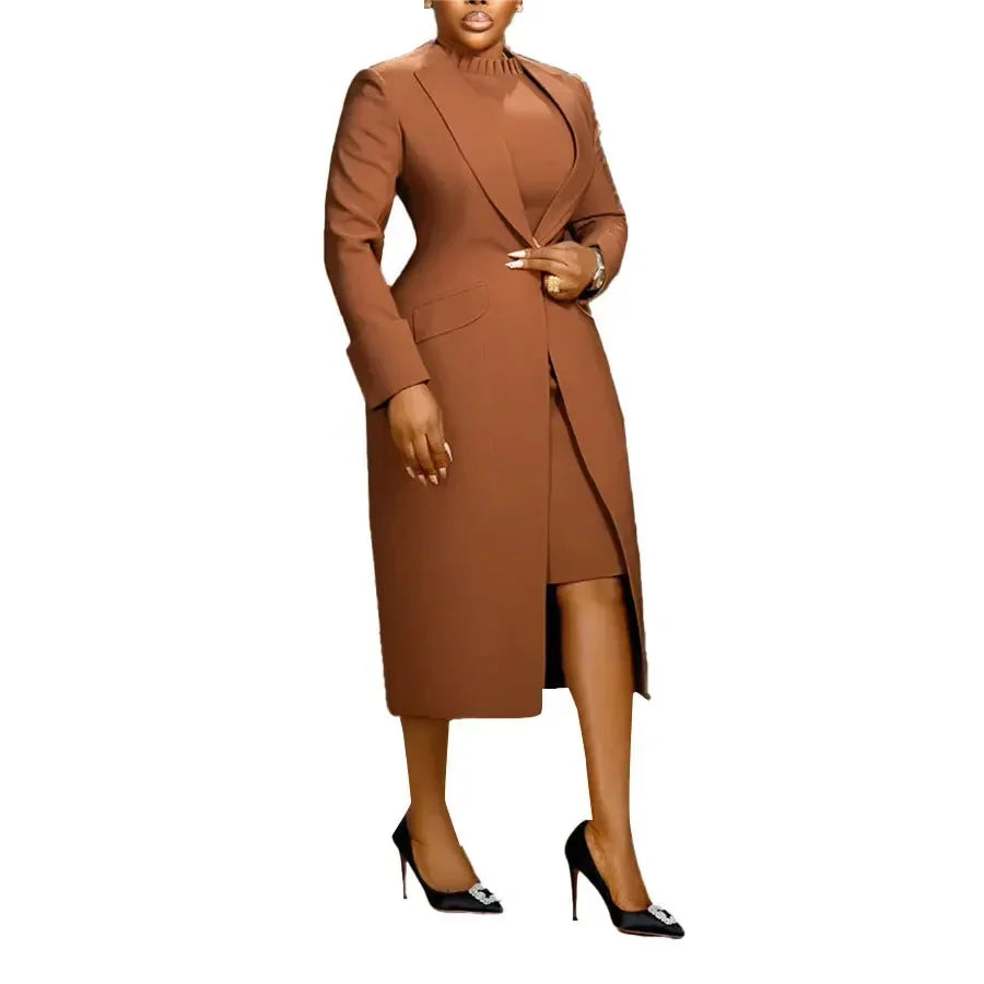 BWQ Women's Set Full Sleeve Long Blazer Coat+ Long Dress Suit  Winter Streetwear Two 2 Piece Set Africa OL Work Outfits