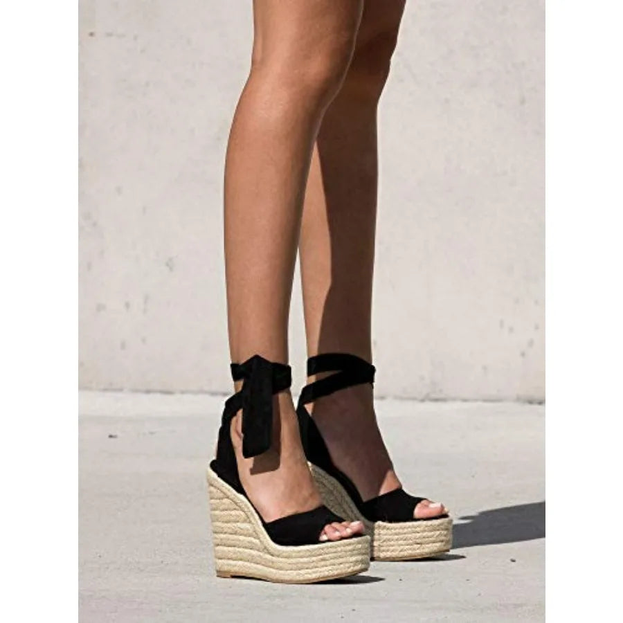 Womens Espadrilles Wedges Sandals Heels Open Toe Tie Lace Up Platform Ankle Strap Summer Dress Shoes