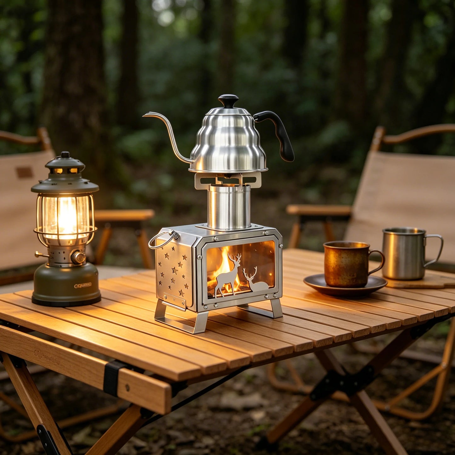 Portable Stainless Steel Foldable Square Outdoor Firewood Burner Stove for Picnic Hiking Camping Outdoor Kitchen Accessories