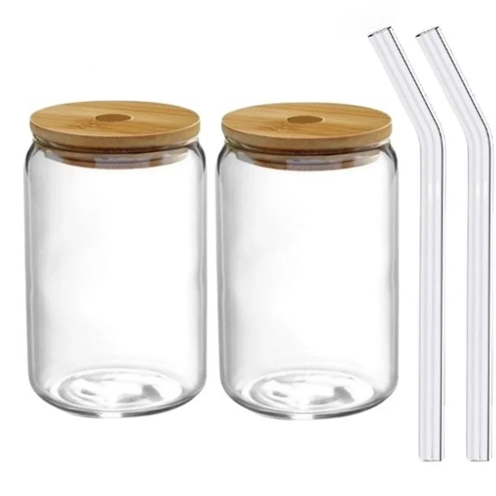 2/4/6pcs Glass Can Shaped Cups with Spill-Proof Lids and Straws 500ml Glass Cup with Bonus Straw Brushes Perfect Birthday Gift