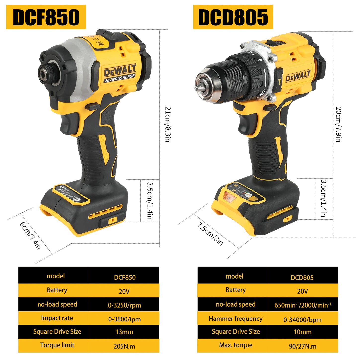 DeWalt DCF805 & DCD850 20V Max Lithium Brushless Combo Kit - Cordless Screwdriver, Impact Drill & tool bag
