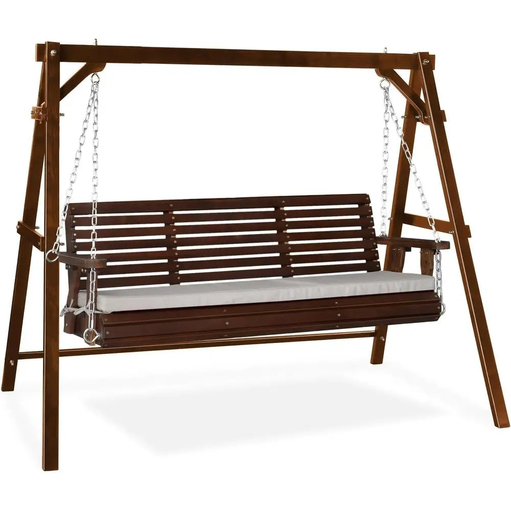 5-Seat Outdoor Porch Swing with Cushions, Heavy-Duty Patio Swing Stand for Garden, Pool, Deck