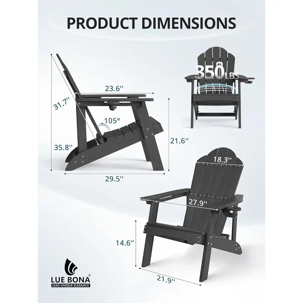 Adirondack Chairs Set o 4 - Weather Resistant Seating with Cup Holder or Patio, ire Pit, Deck & Resort Garden, BlackWedding