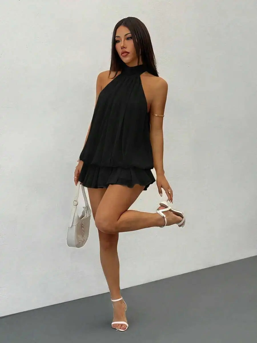 Elegant Sleeveless Halter Neck Mini Dress For Party Date Summer Autumn