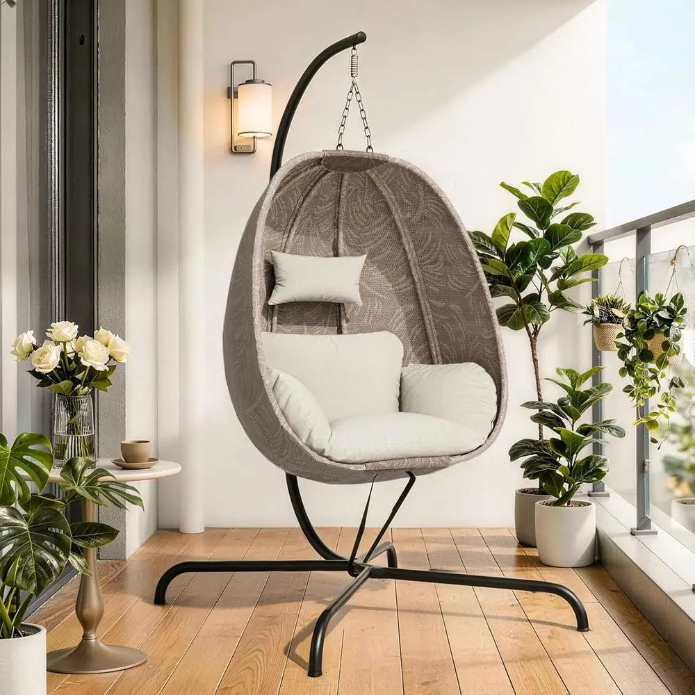 oldable Egg Chair with Stand, 485LBS acity Textilene Hammock Swing Chair or Outdoor & Indoor, Patio Hanging Chair with Strong e